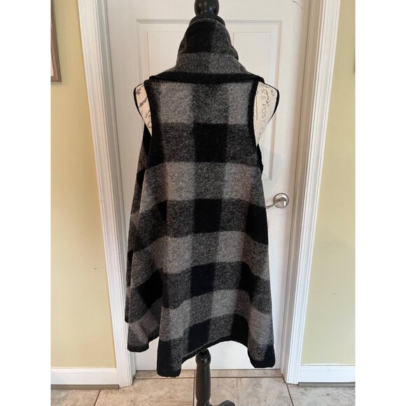 Amita Open Cardigan Wool Blend gray black buffalo check Shawl Sleeveless One Siz - Picture 4 of 5